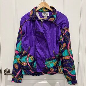 VTG 90s Rare Clipper Bay Women's Windbreaker Bomber Jacket Sz L Retro Vibrant